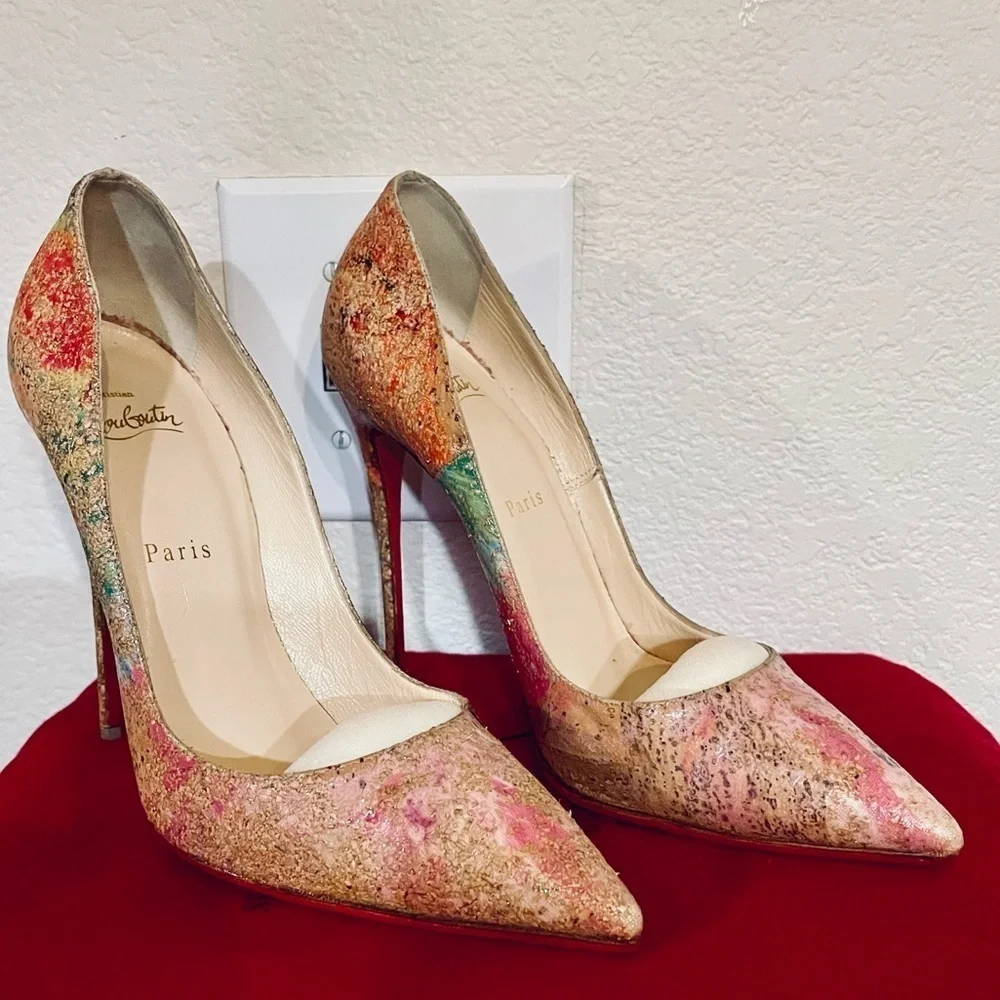 Christian Louboutin So Kate, Multicolor Abstract Cork Glitter Pumps, EU39